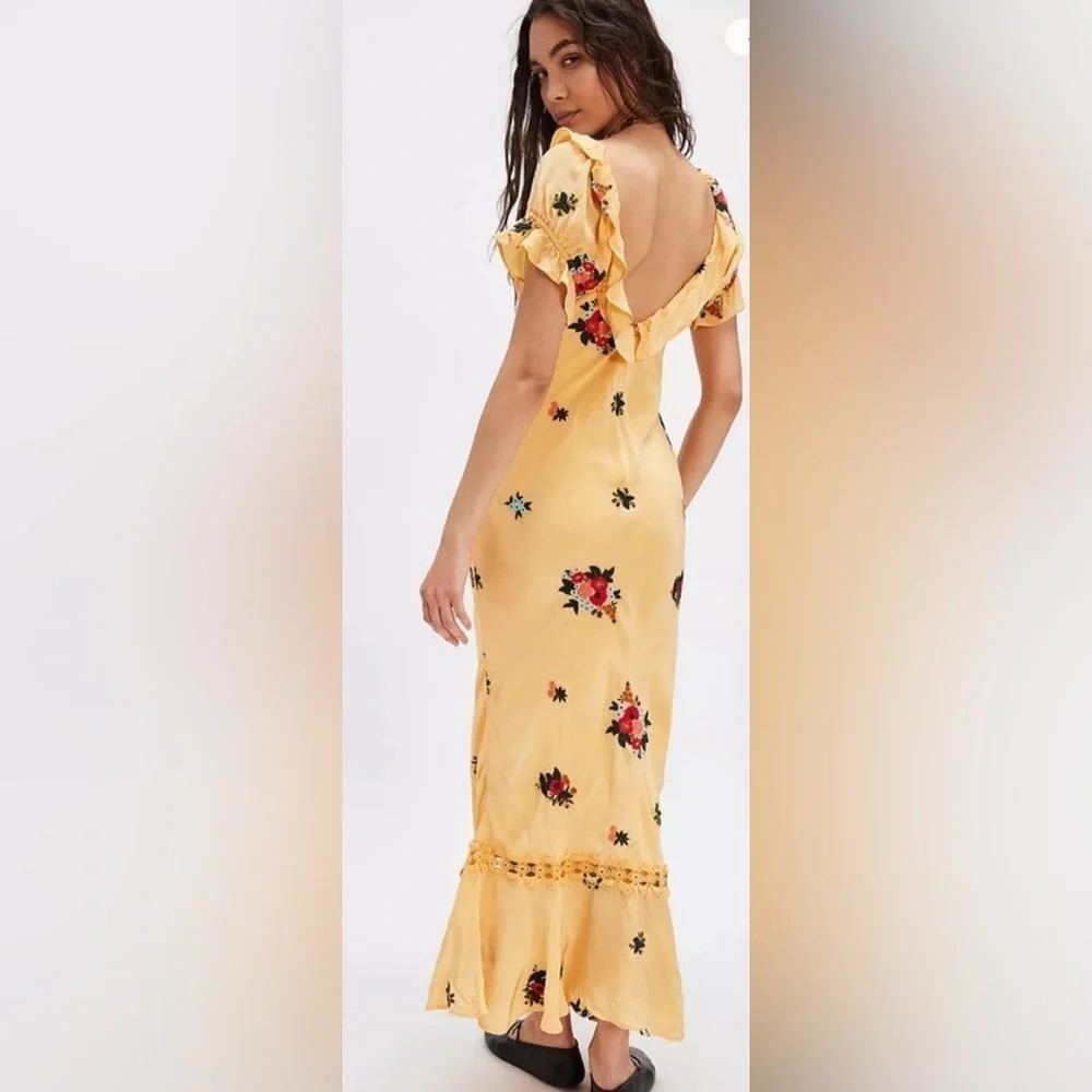 Free people Bali Santa Cruz floral embroidered puff sleeve maxi dress - Picture 1 of 16